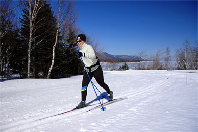 Skier enjoying the beautiful weather during the 2006 Loppet at North Highlands Nordic
